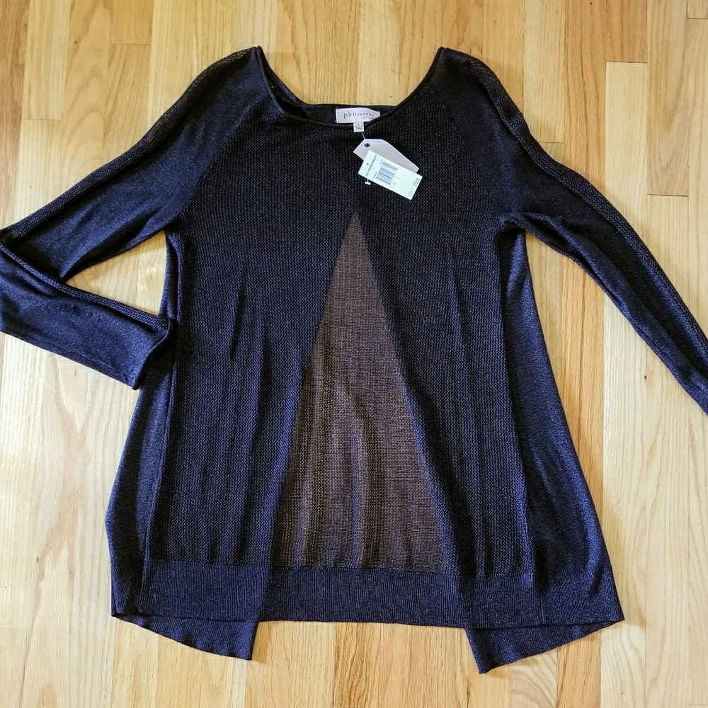 PHILOSOPHY SZ L Large Black fly away NWT TOP Mesh